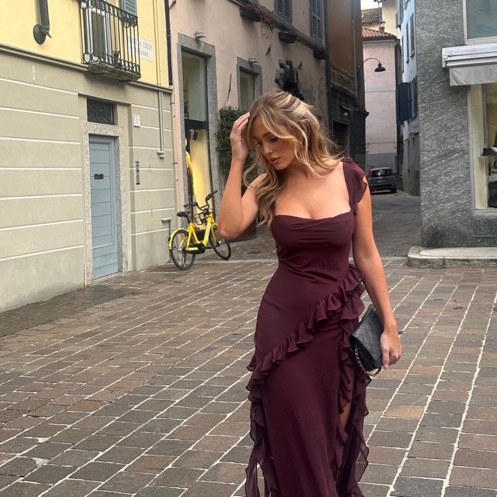 Ariela Ruffle Side Slit Gown
